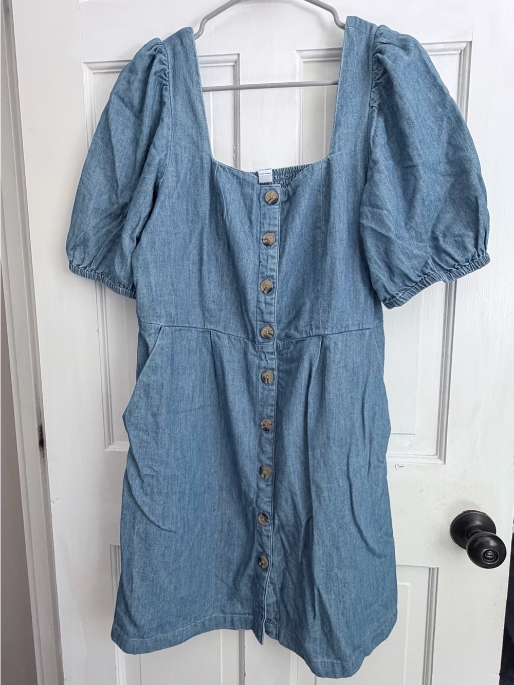 Old Navy Light Blue Denim Button-Front Puff Sleeve Mini Dress